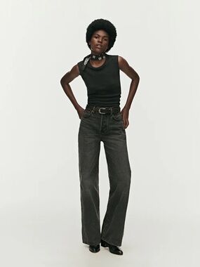 Buck Mason Jet Set Wide Leg Jeans – B014 Vintage Black Wash – Size 29 petite